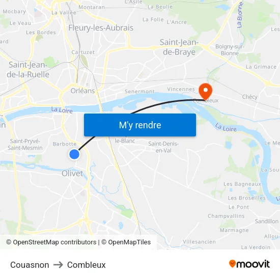 Couasnon to Combleux map