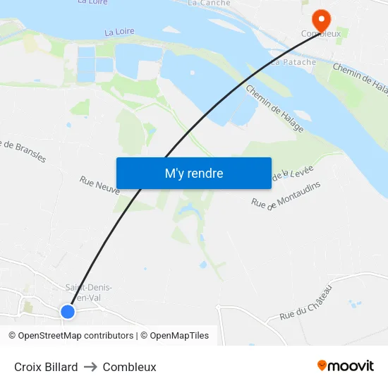 Croix Billard to Combleux map