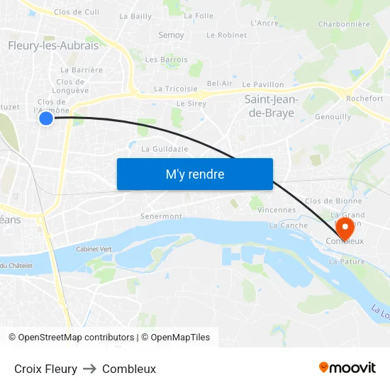 Croix Fleury to Combleux map
