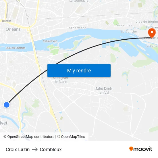 Croix Lazin to Combleux map
