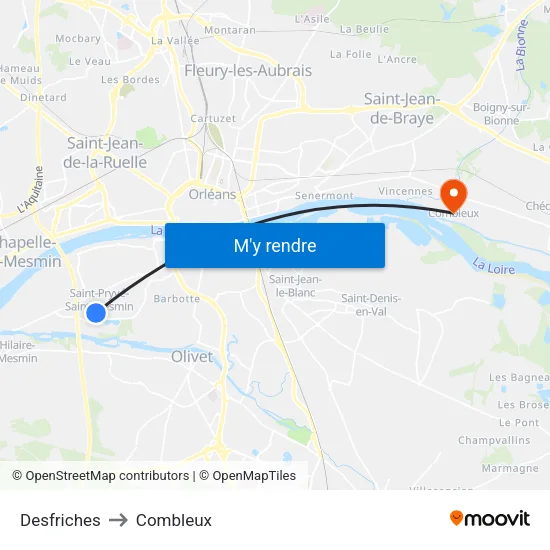 Desfriches to Combleux map