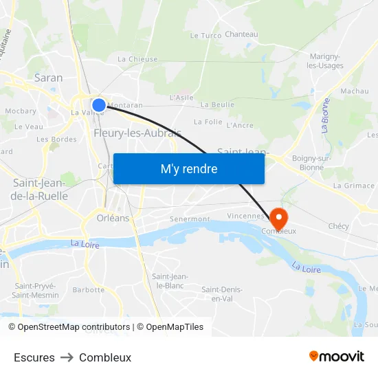 Escures to Combleux map