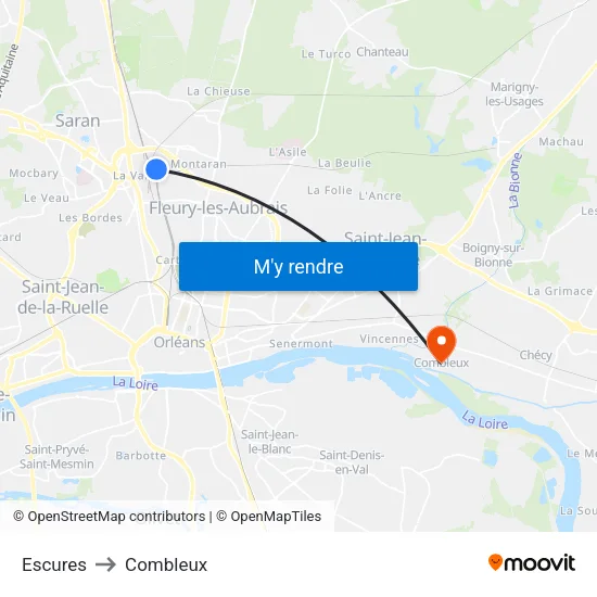 Escures to Combleux map