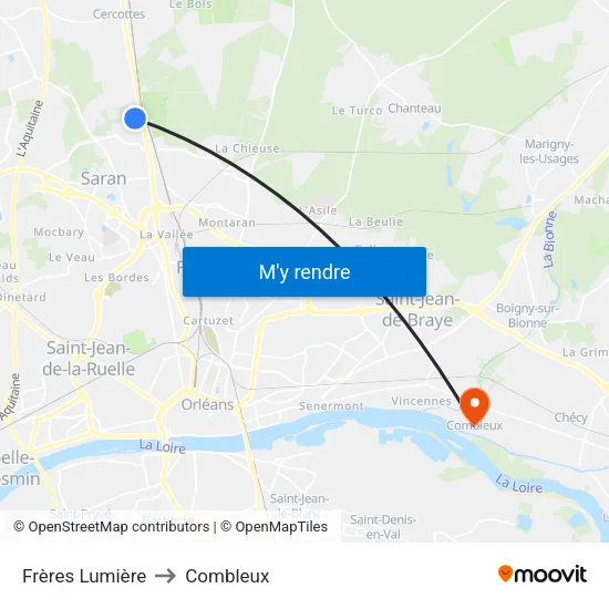 Frères Lumière to Combleux map