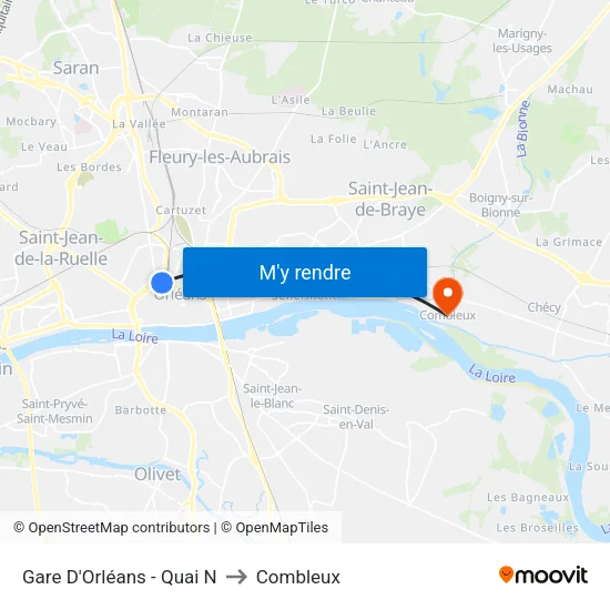 Gare D'Orléans - Quai N to Combleux map