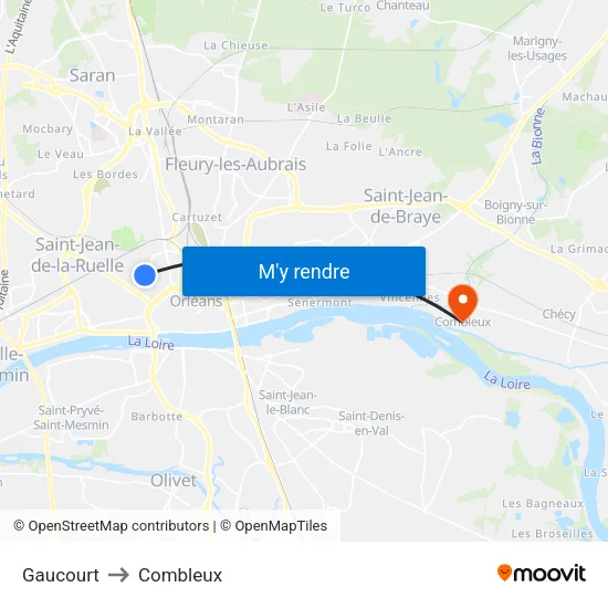 Gaucourt to Combleux map