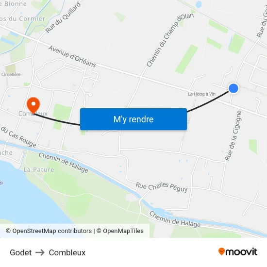 Godet to Combleux map