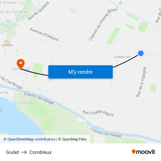 Godet to Combleux map