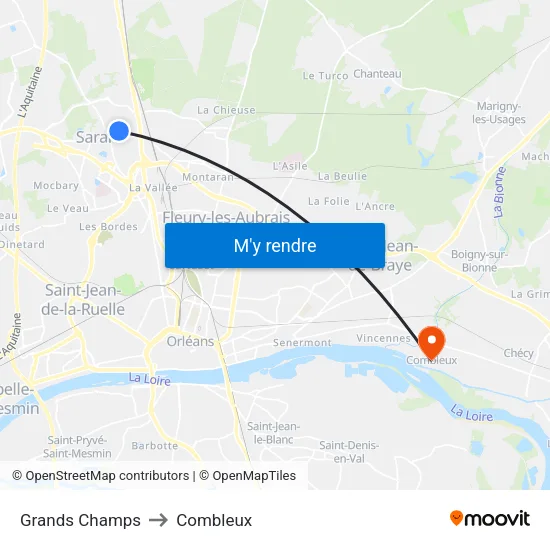 Grands Champs to Combleux map