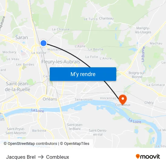 Jacques Brel to Combleux map