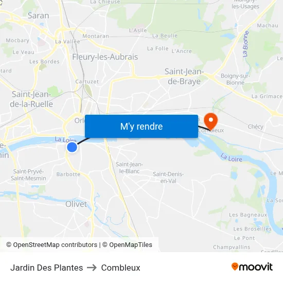 Jardin Des Plantes to Combleux map