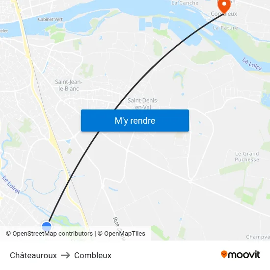 Châteauroux to Combleux map