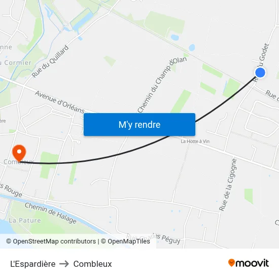 L'Espardière to Combleux map