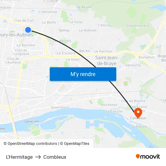 L'Hermitage to Combleux map