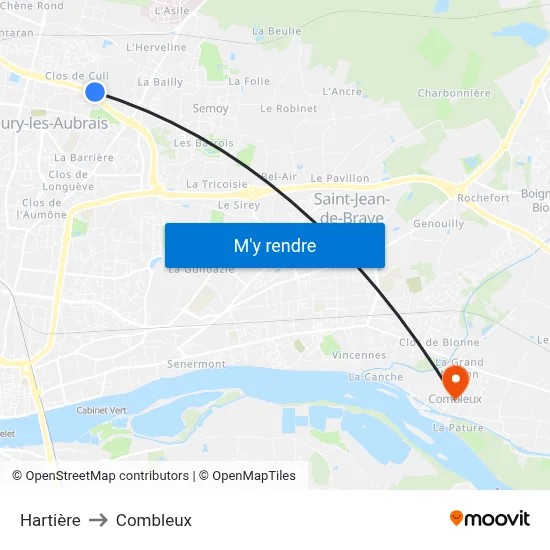 Hartière to Combleux map