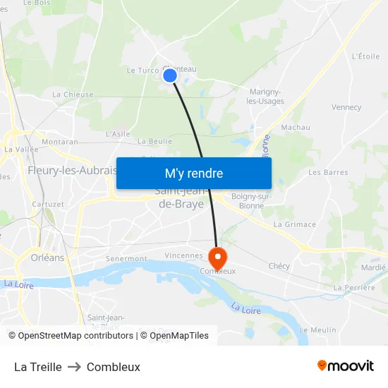 La Treille to Combleux map