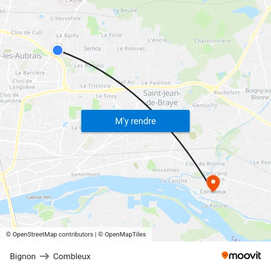 Bignon to Combleux map