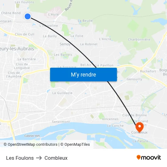 Les Foulons to Combleux map