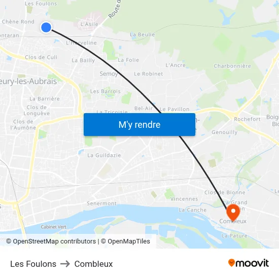 Les Foulons to Combleux map