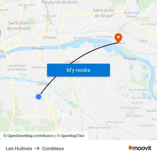 Les Huitives to Combleux map