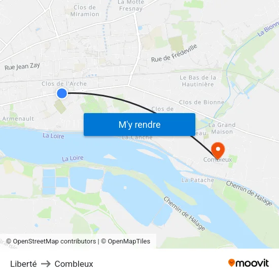 Liberté to Combleux map