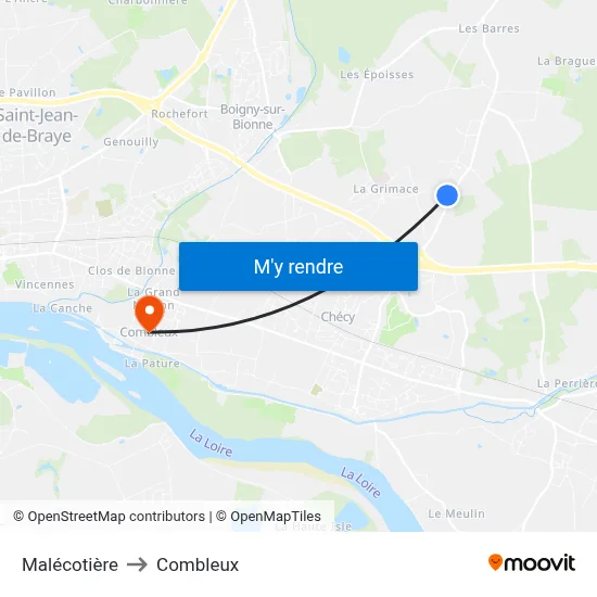 Malécotière to Combleux map