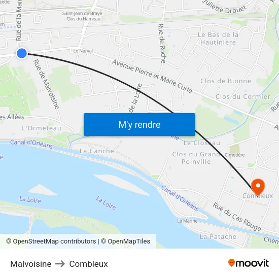 Malvoisine to Combleux map