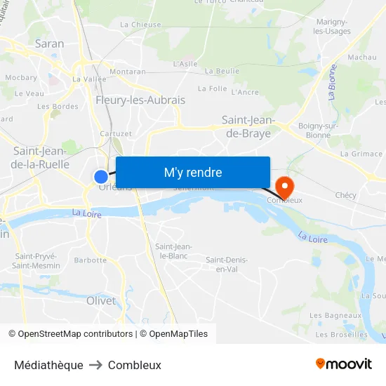 Médiathèque to Combleux map