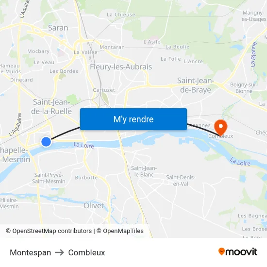 Montespan to Combleux map
