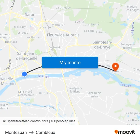 Montespan to Combleux map
