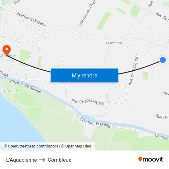 L'Aquacienne to Combleux map