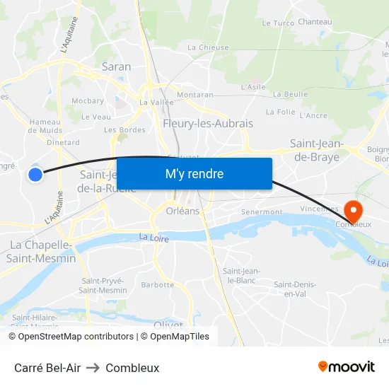 Carré Bel-Air to Combleux map