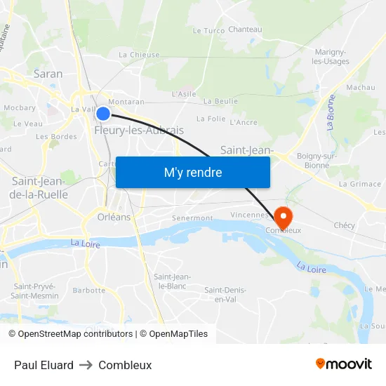 Paul Eluard to Combleux map