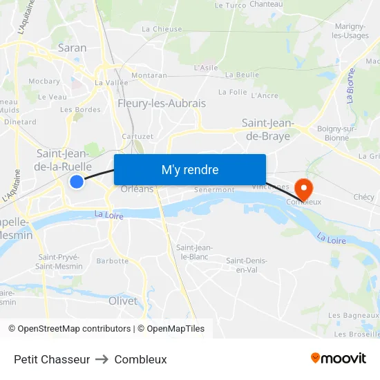 Petit Chasseur to Combleux map