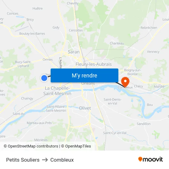 Petits Souliers to Combleux map