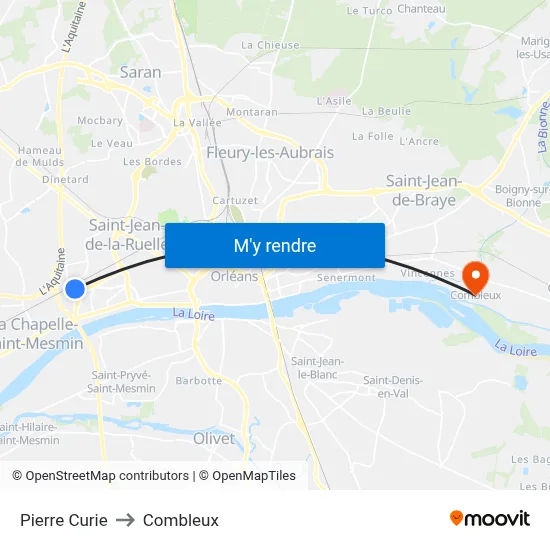 Pierre Curie to Combleux map