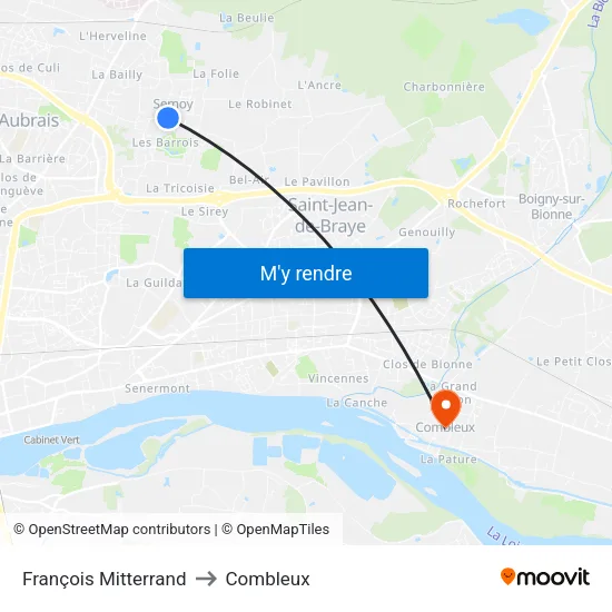 François Mitterrand to Combleux map