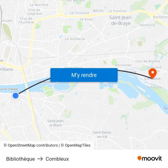 Bibliothèque to Combleux map