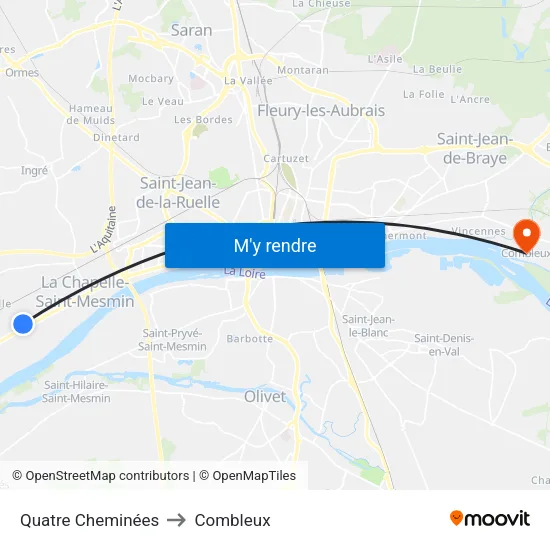 Quatre Cheminées to Combleux map