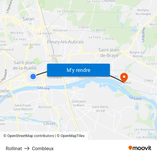 Rollinat to Combleux map