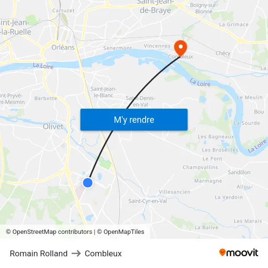 Romain Rolland to Combleux map