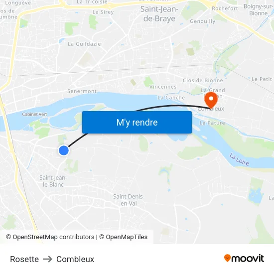 Rosette to Combleux map