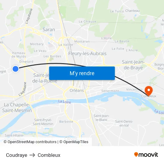 Coudraye to Combleux map
