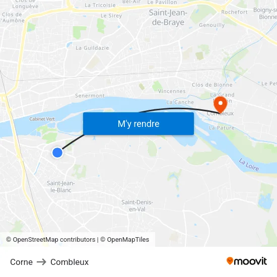 Corne to Combleux map