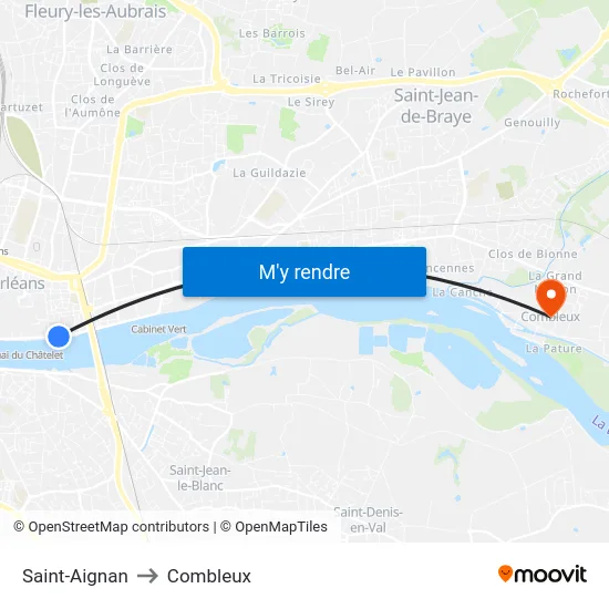 Saint-Aignan to Combleux map