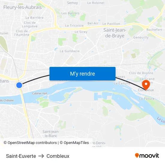 Saint-Euverte to Combleux map