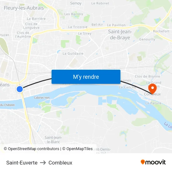 Saint-Euverte to Combleux map