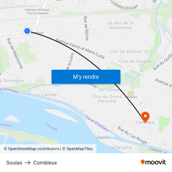 Soulas to Combleux map