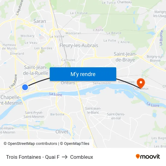 Trois Fontaines - Quai F to Combleux map