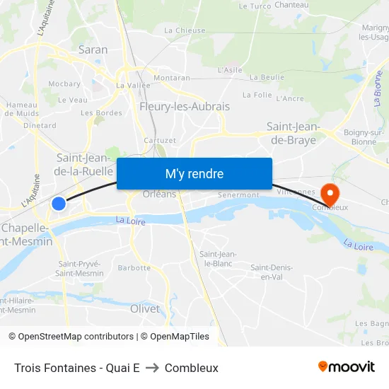 Trois Fontaines - Quai E to Combleux map